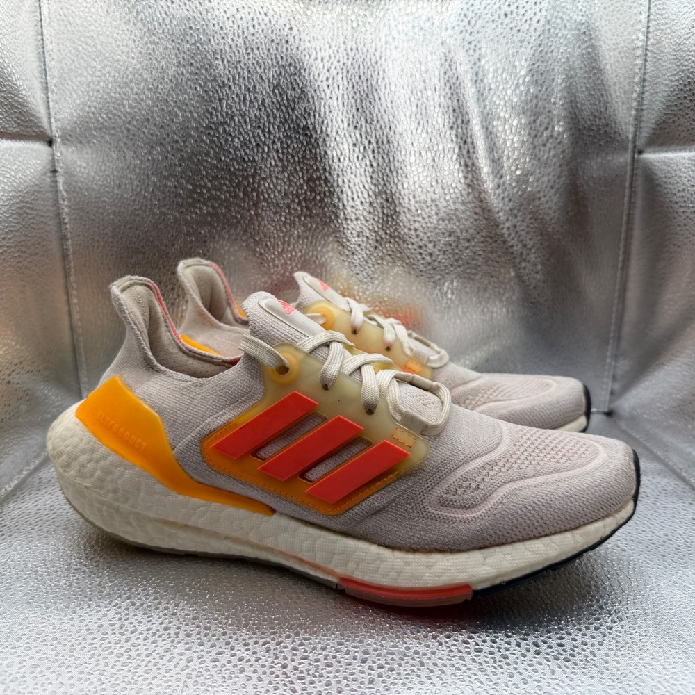 Size 7.5 Adidas Ultraboost 22 Running Shoes Womens Beige Orange GX5595 Excellent